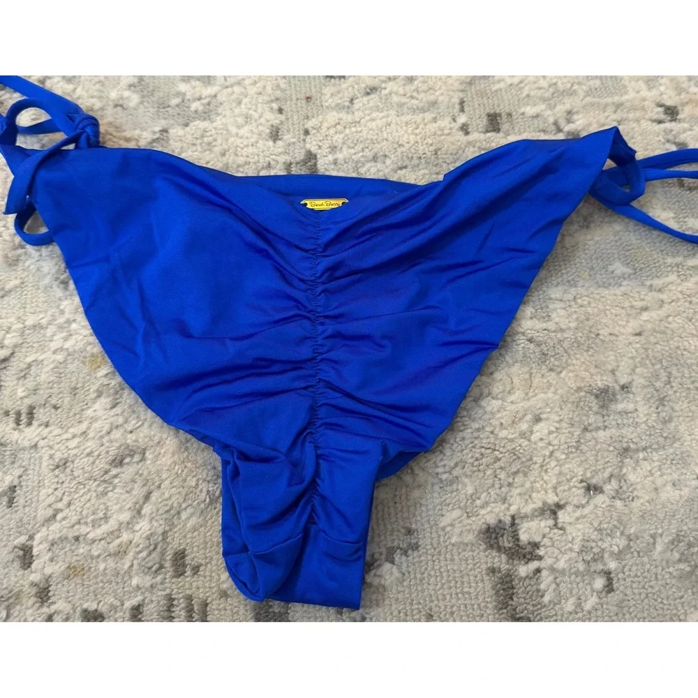 Beach Bunny Swimwear Blue Side Tie Ruched Scrunch Bikini Bottoms Small Cobalt
